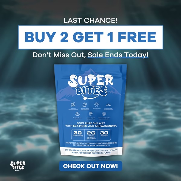 A high-urgency promotional ad for Shilajit gummy bears that leverages a clear, bold offer and product-centric imagery to drive immediate clicks.